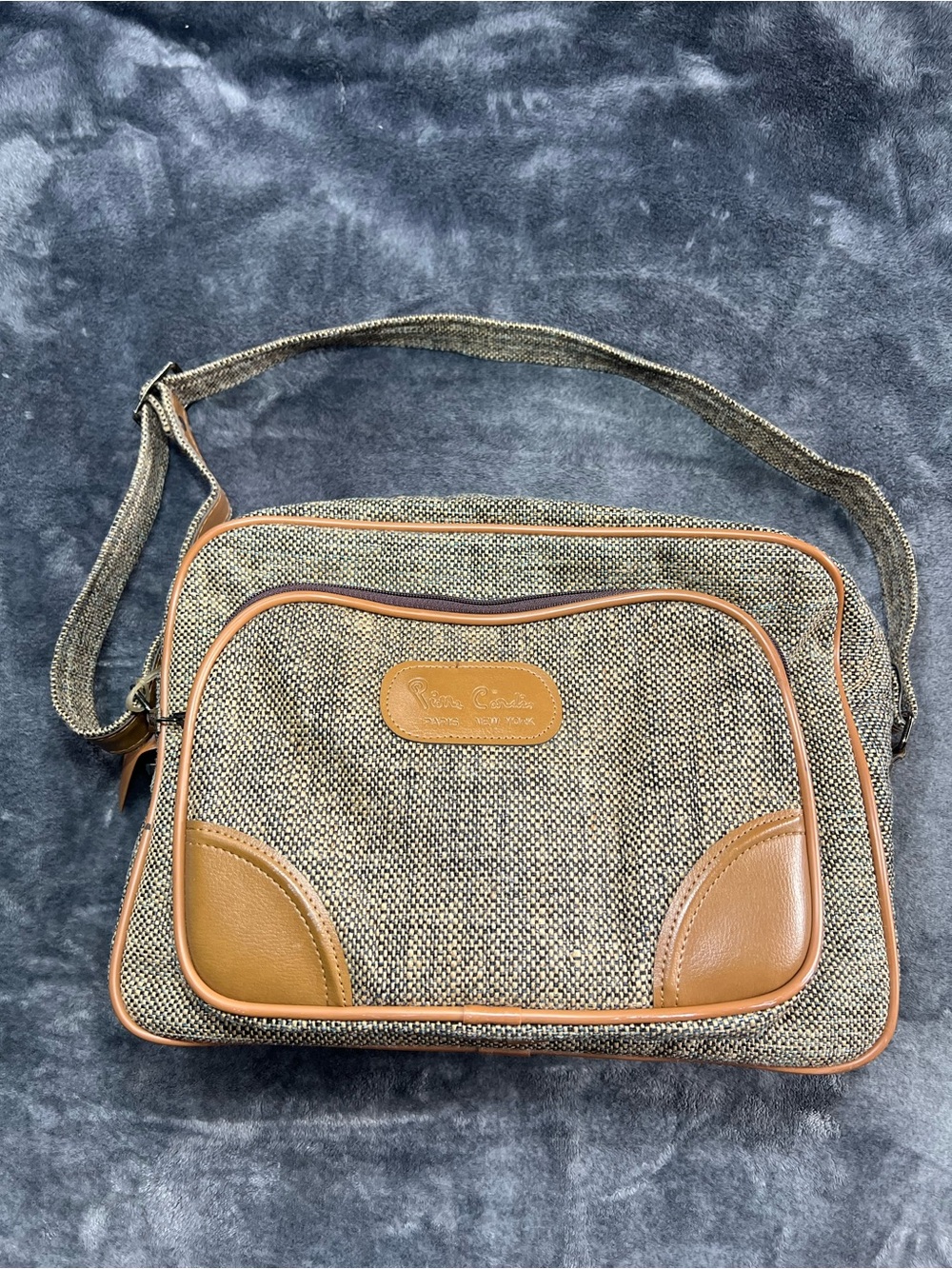 Pierre Cardin Brown Tweed Messenger Bag with Tan Trim